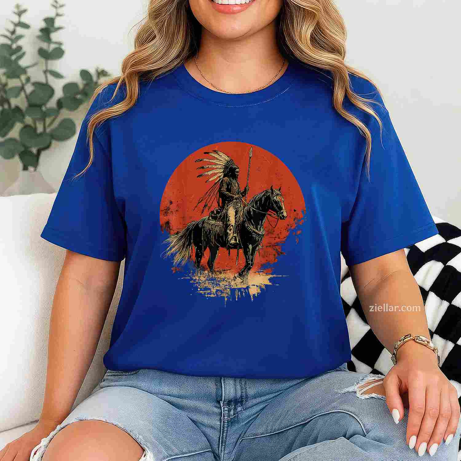 Native American Headdress, Indian Chief Heartbeat Ekg Pulse T-Shirt And Tee For Adults