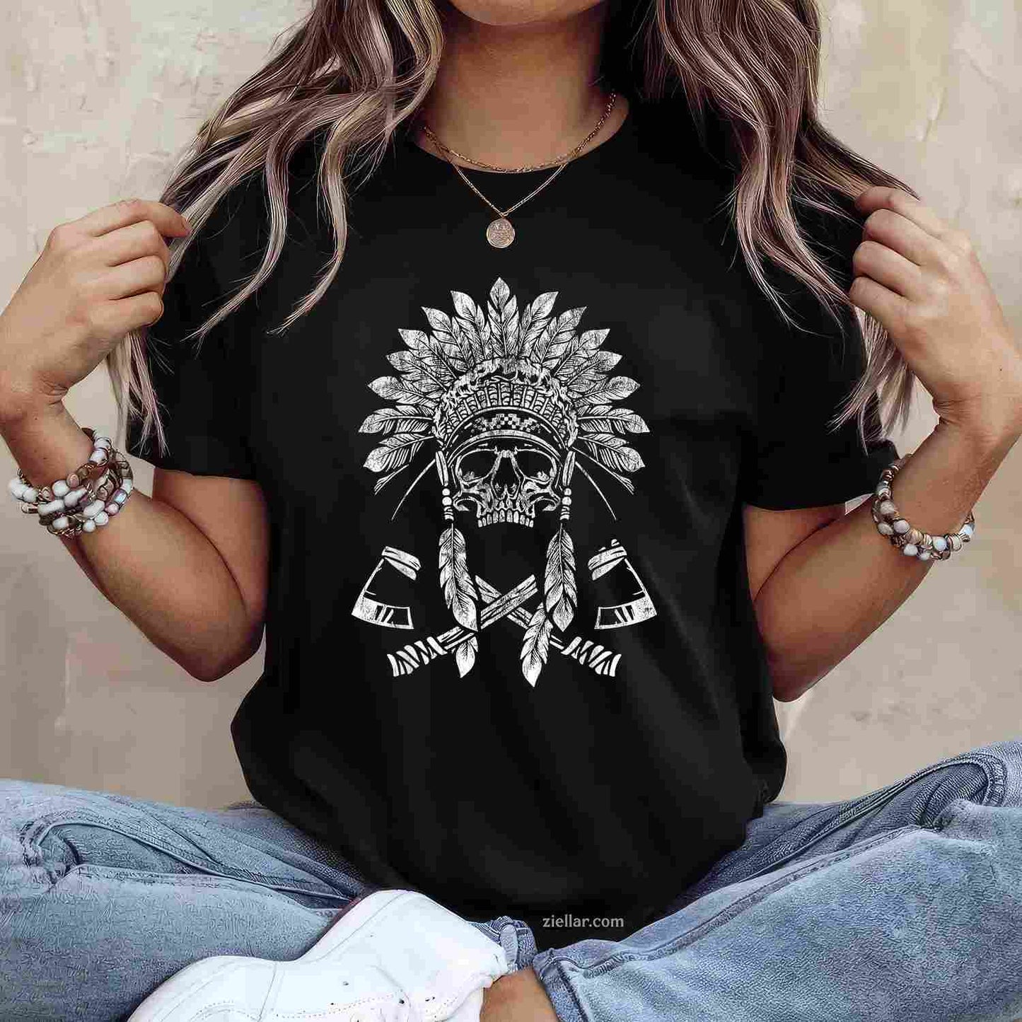 Native American Indian Chief Horse Ride, Feather Headdress T-Shirt And Tee For Adults