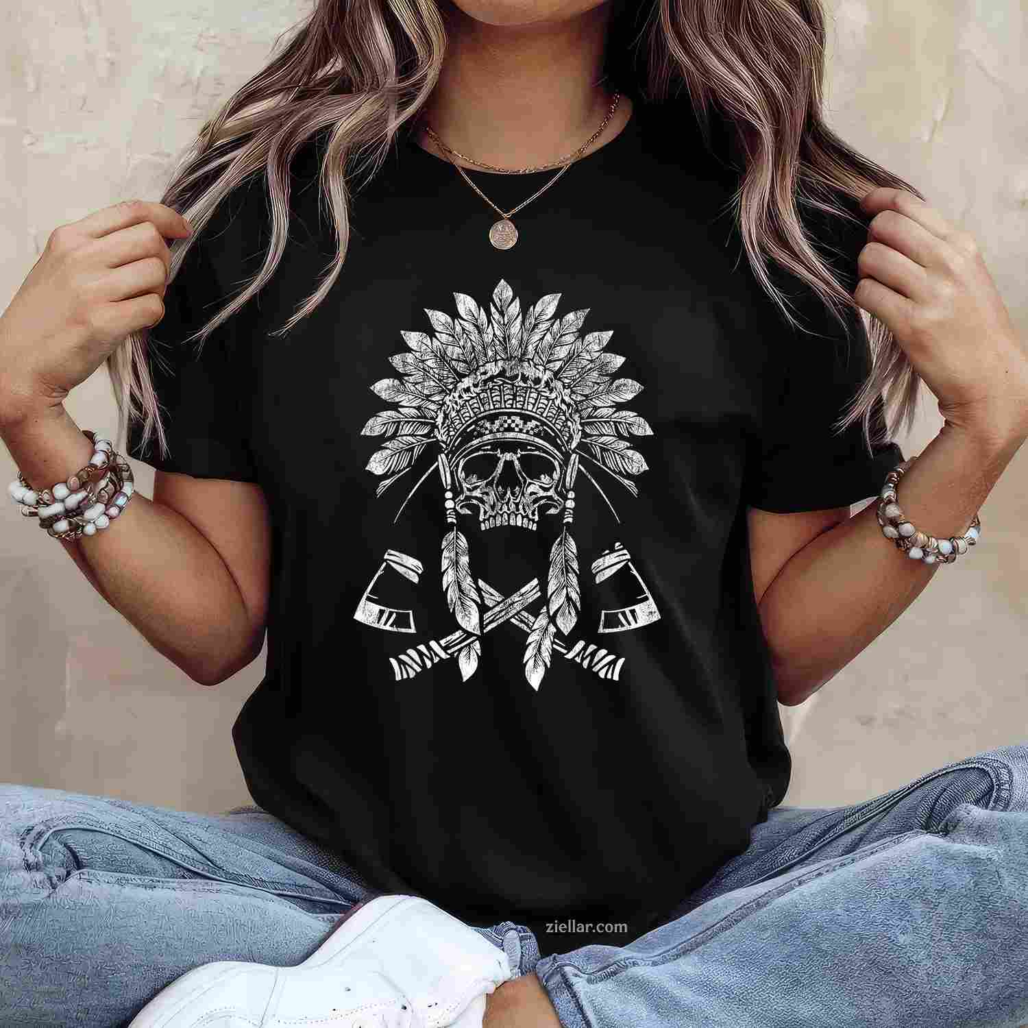 Native American Indian Chief Horse Ride, Feather Headdress T-Shirt And Tee For Adults