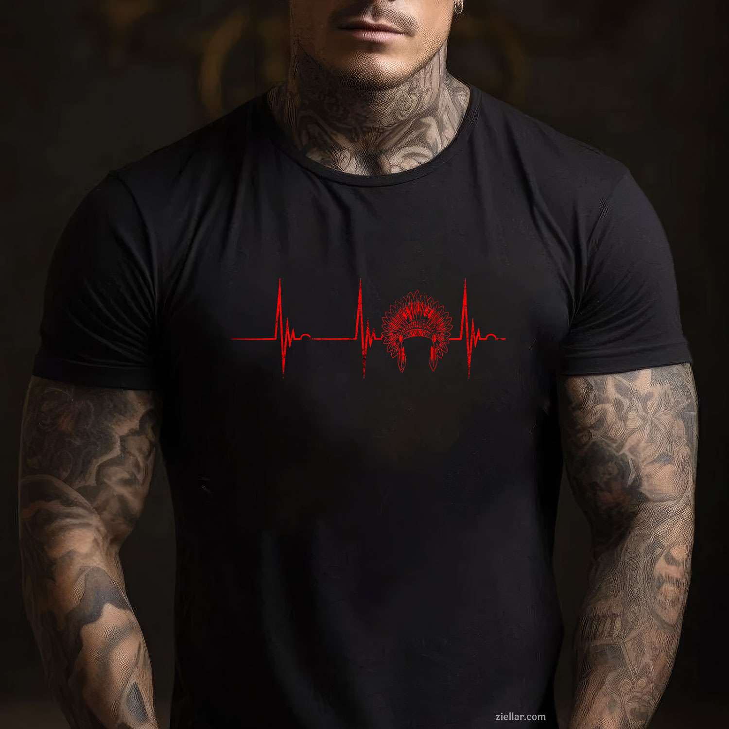 Native American Indian Chief Skull Motorcycle Headdress T-Shirt And Tee For Adults