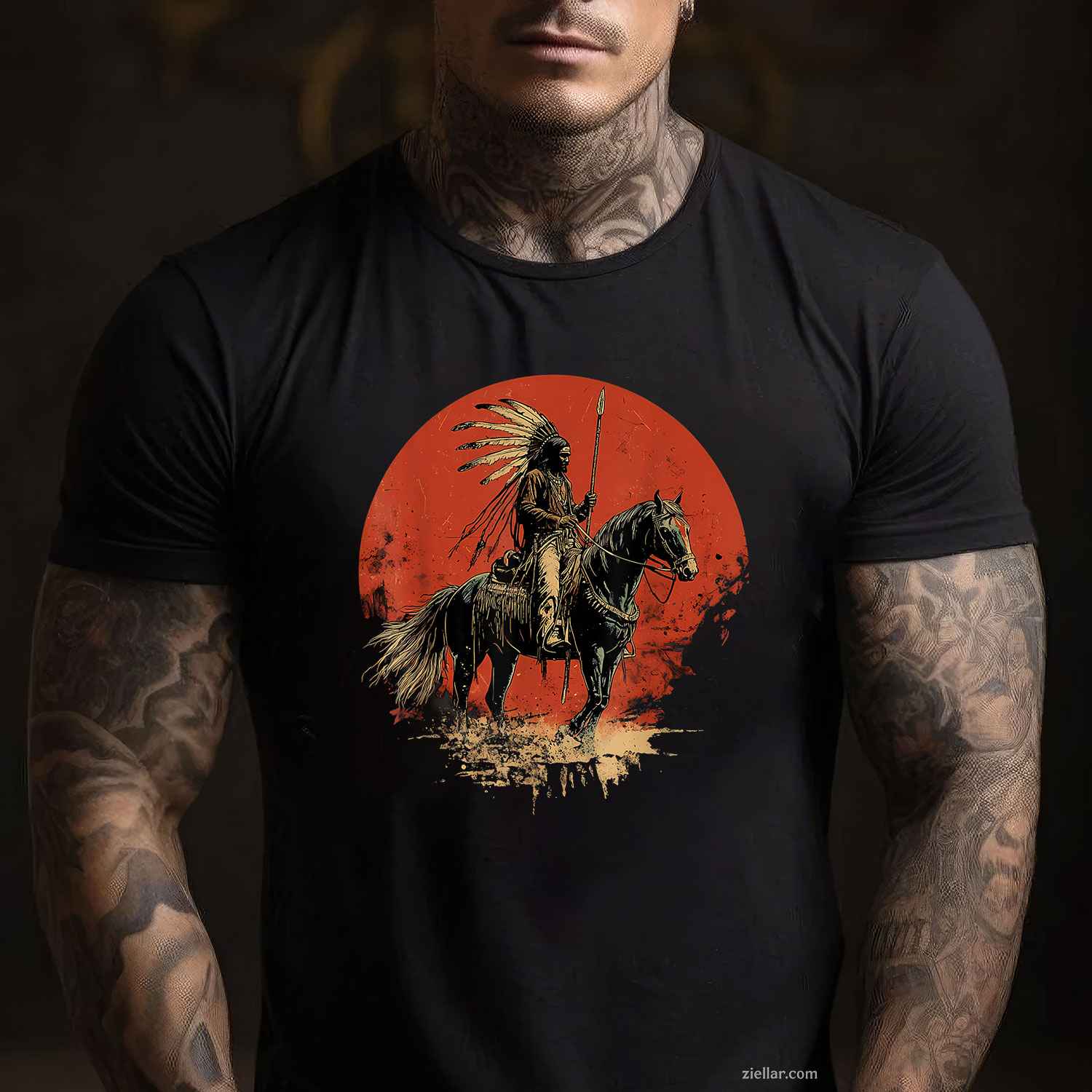 Native American Headdress, Indian Chief Heartbeat Ekg Pulse T-Shirt And Tee For Adults