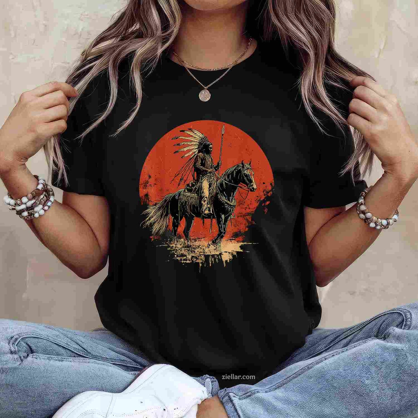 Native American Headdress, Indian Chief Heartbeat Ekg Pulse T-Shirt And Tee For Adults