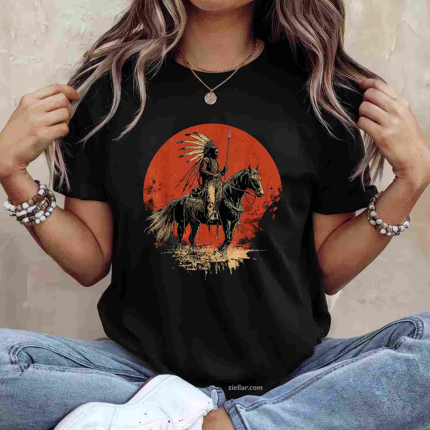 Native American Headdress, Indian Chief Heartbeat Ekg Pulse T-Shirt And Tee For Adults