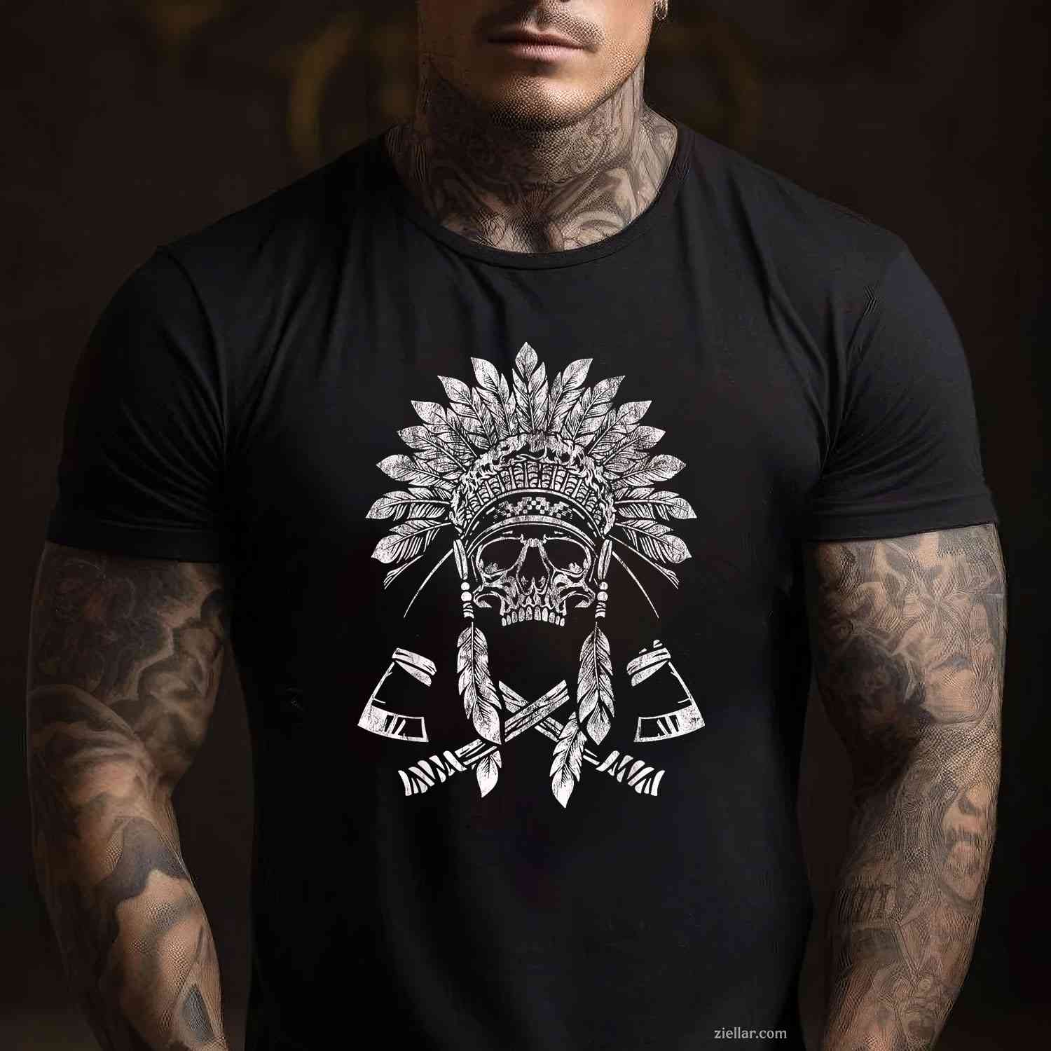Native American Indian Chief Horse Ride, Feather Headdress T-Shirt And Tee For Adults