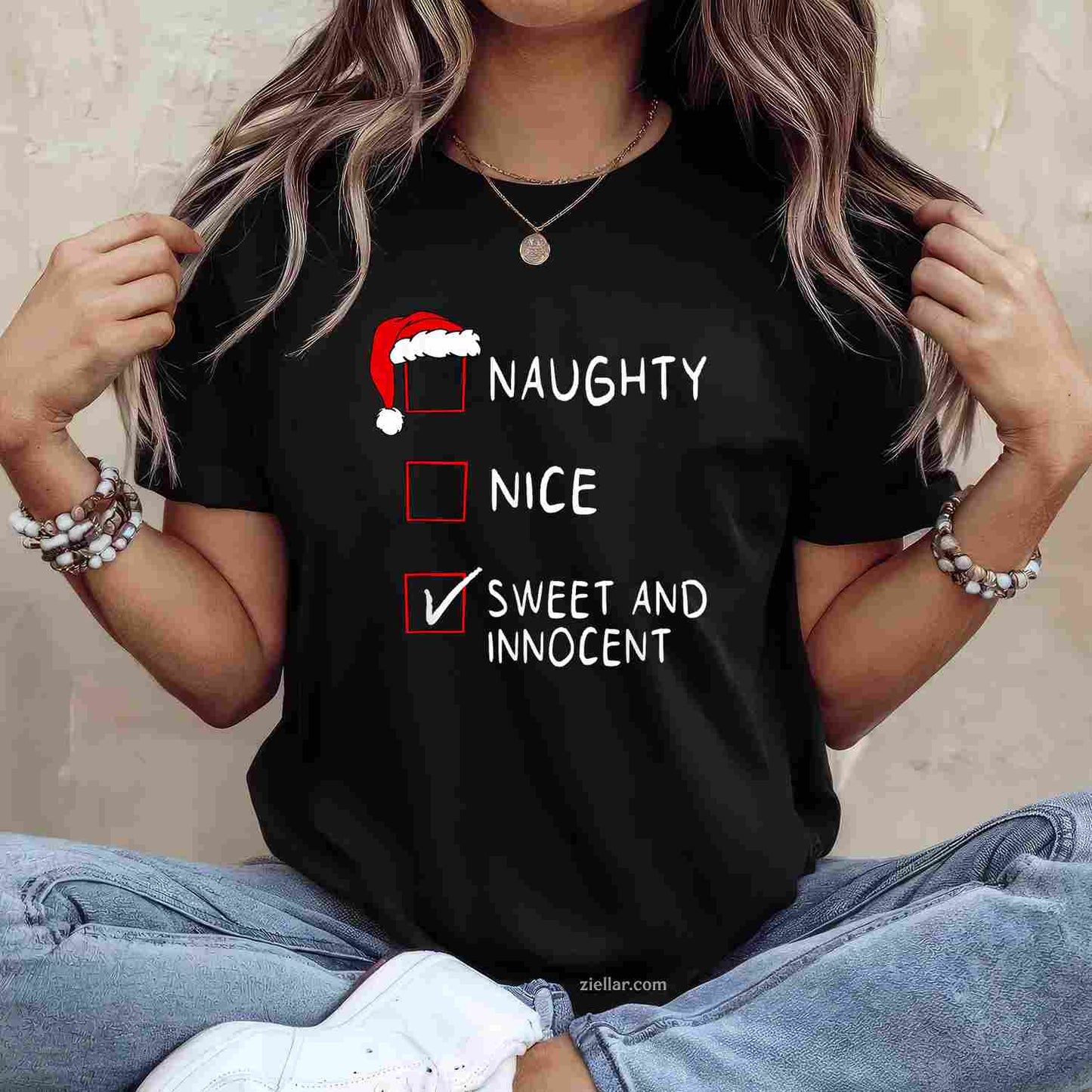 Naughty Nice List Sweet Innocent Xmas Men Women Christmas T-Shirt, A Funny Naughty Nice List Christmas Tee