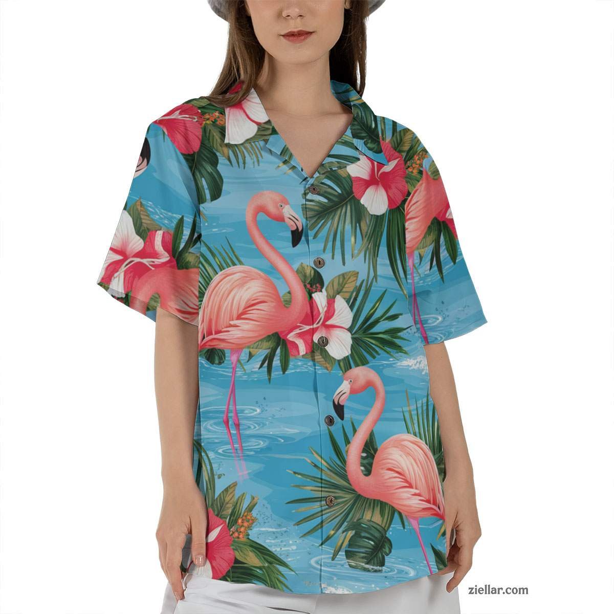 Navy Blue Hibiscus Palm Leaf Hawaiian Shirt Tee, Tropical Aloha Vacation