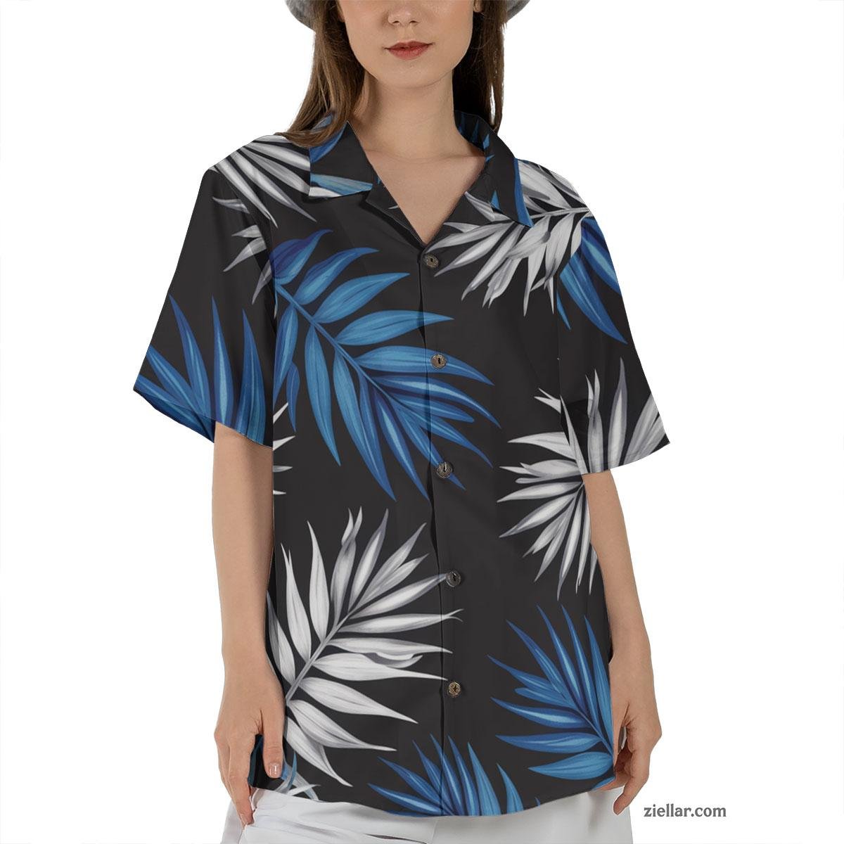 Navy Blue Tropical Hawaiian Shirt and Tee, Aloha Floral Beach Outfit