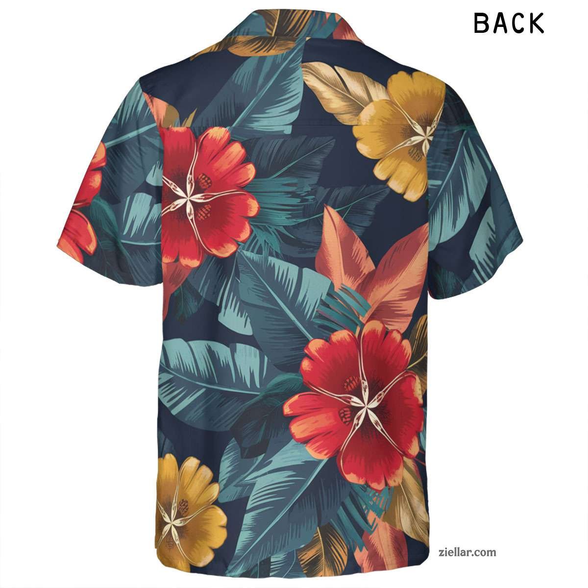 Navy Hawaiian Shirt Tee with Tropical Flowers, Summer Beach Gift Unisex