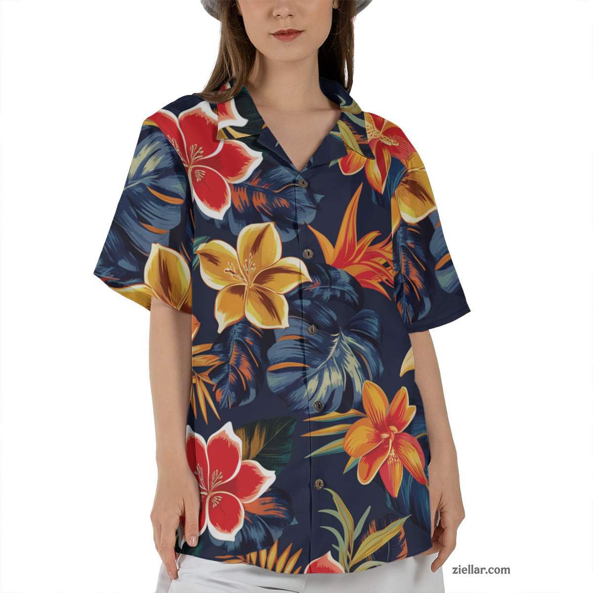 Navy Palm Leaves Hawaiian Shirt and Tee, Aloha Beach Party Wear for Men