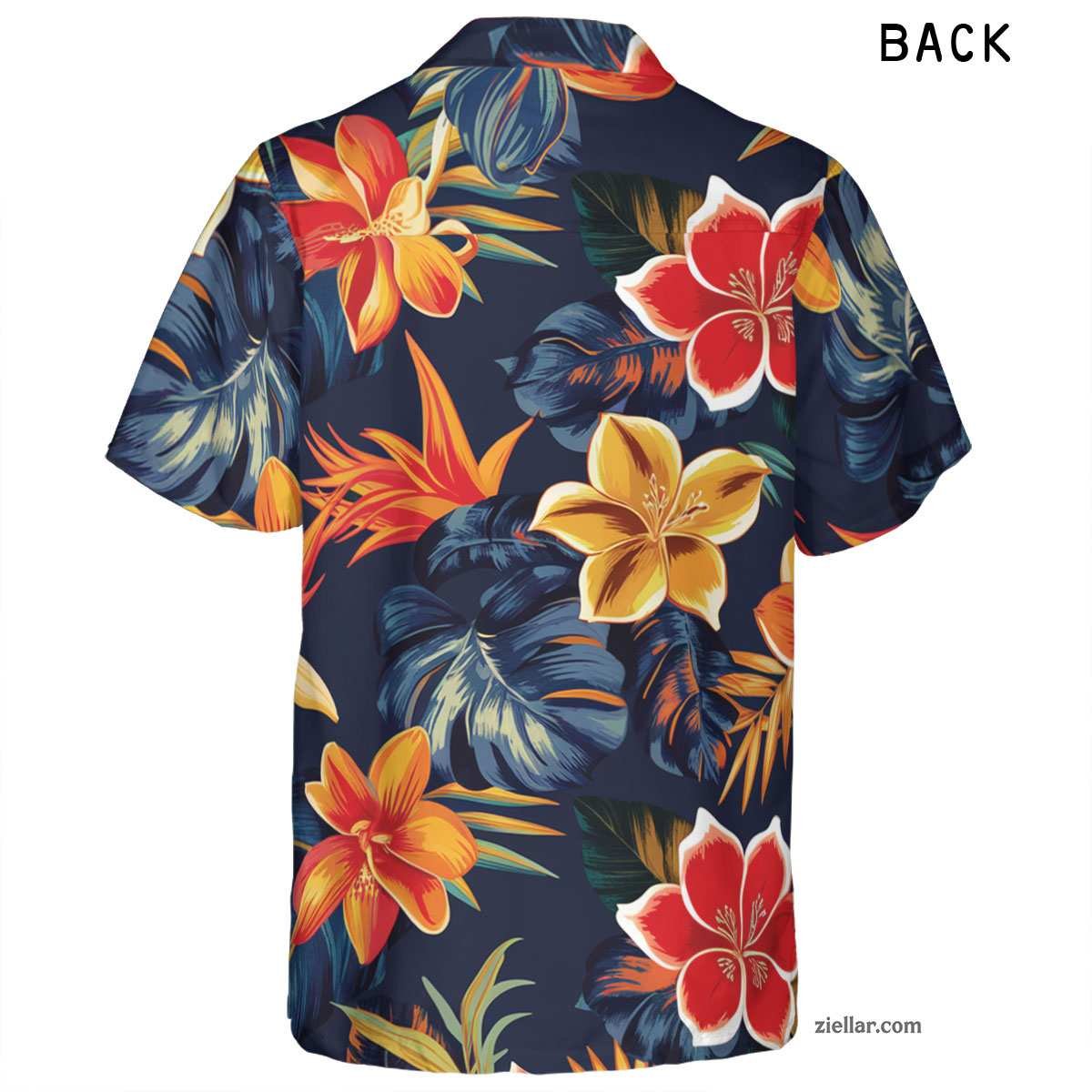 Navy Palm Leaves Hawaiian Shirt and Tee, Aloha Beach Party Wear for Men