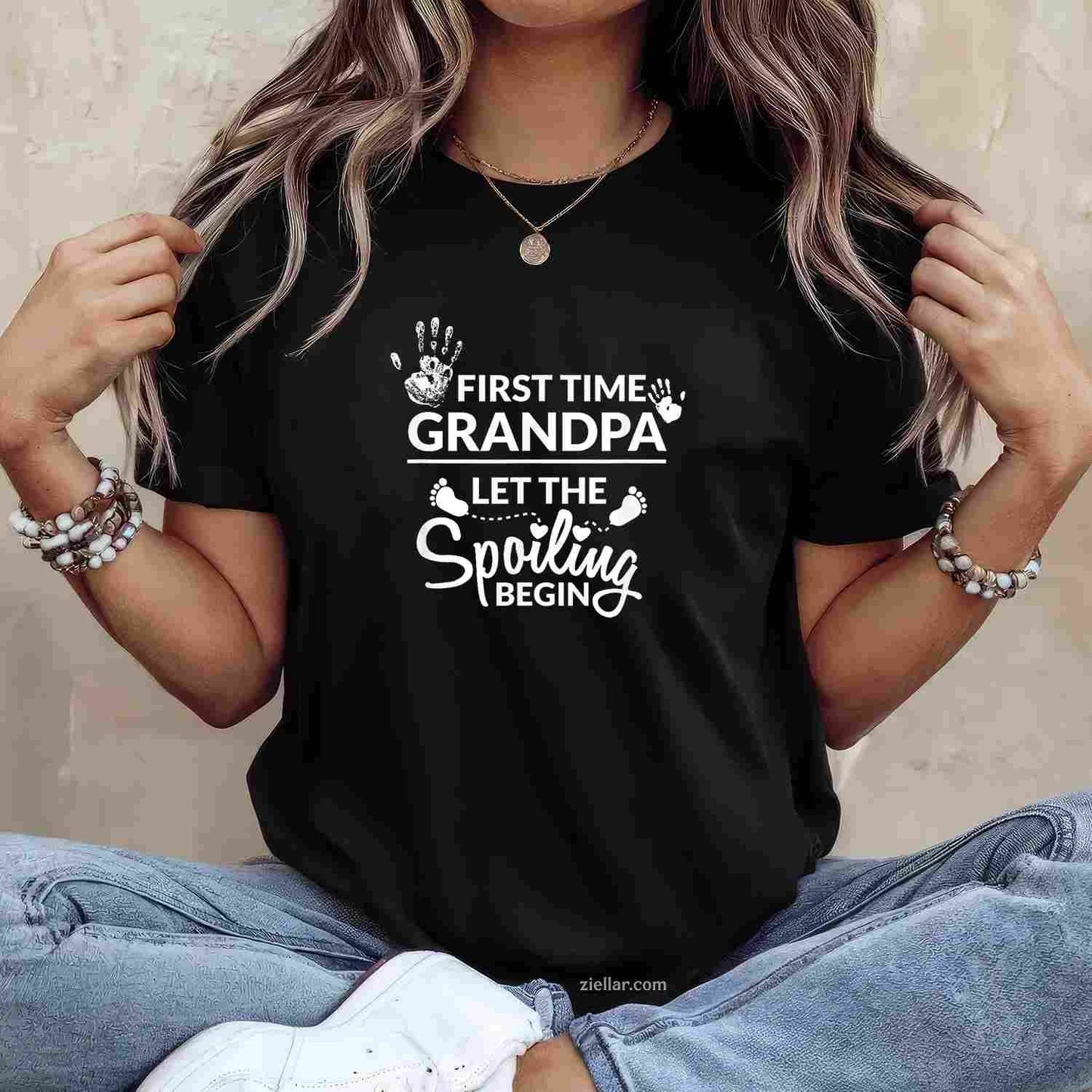 New First Time Grandpa Let The Spoiling Begin Gift T-Shirt Tee for Men Women Adults Unisex