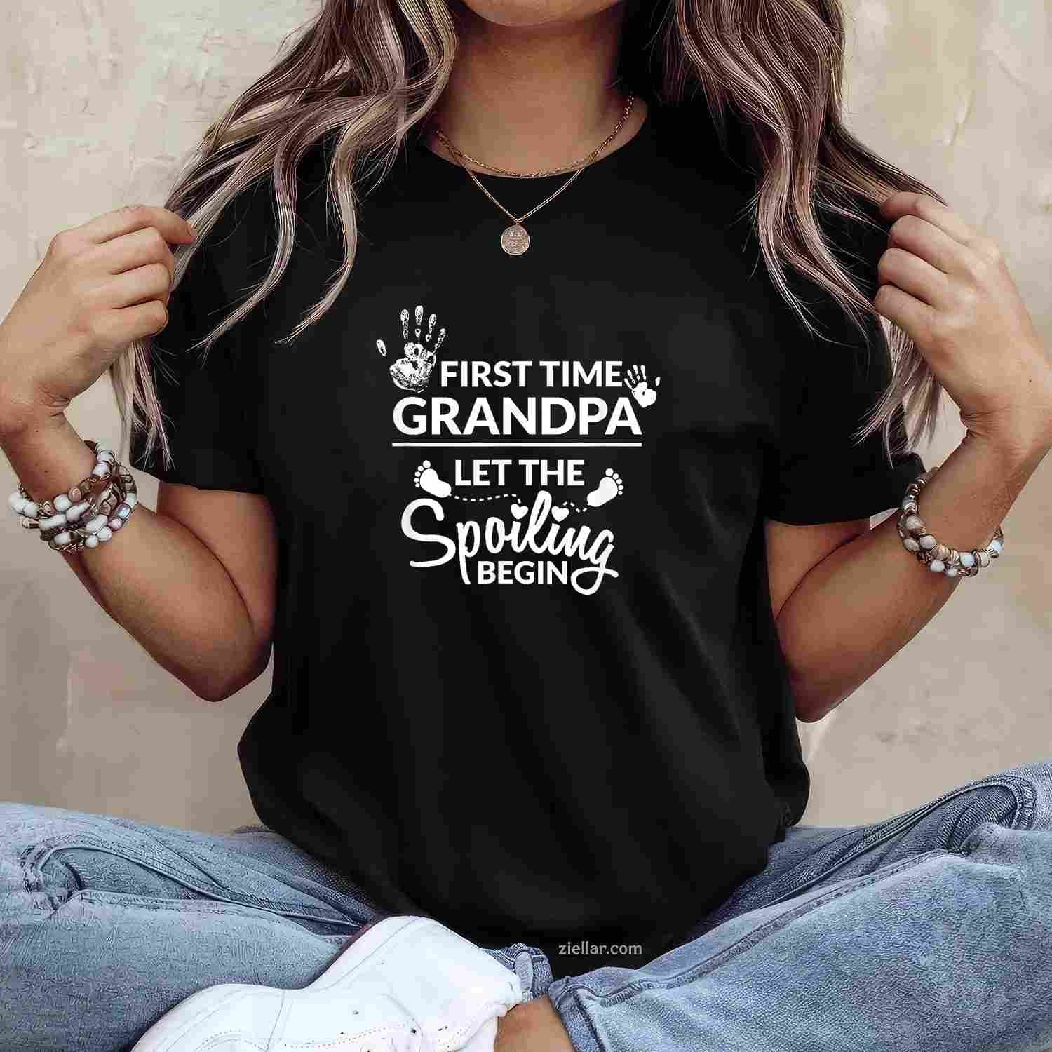 New First Time Grandpa Let The Spoiling Begin Gift T-Shirt Tee for Men Women Adults Unisex