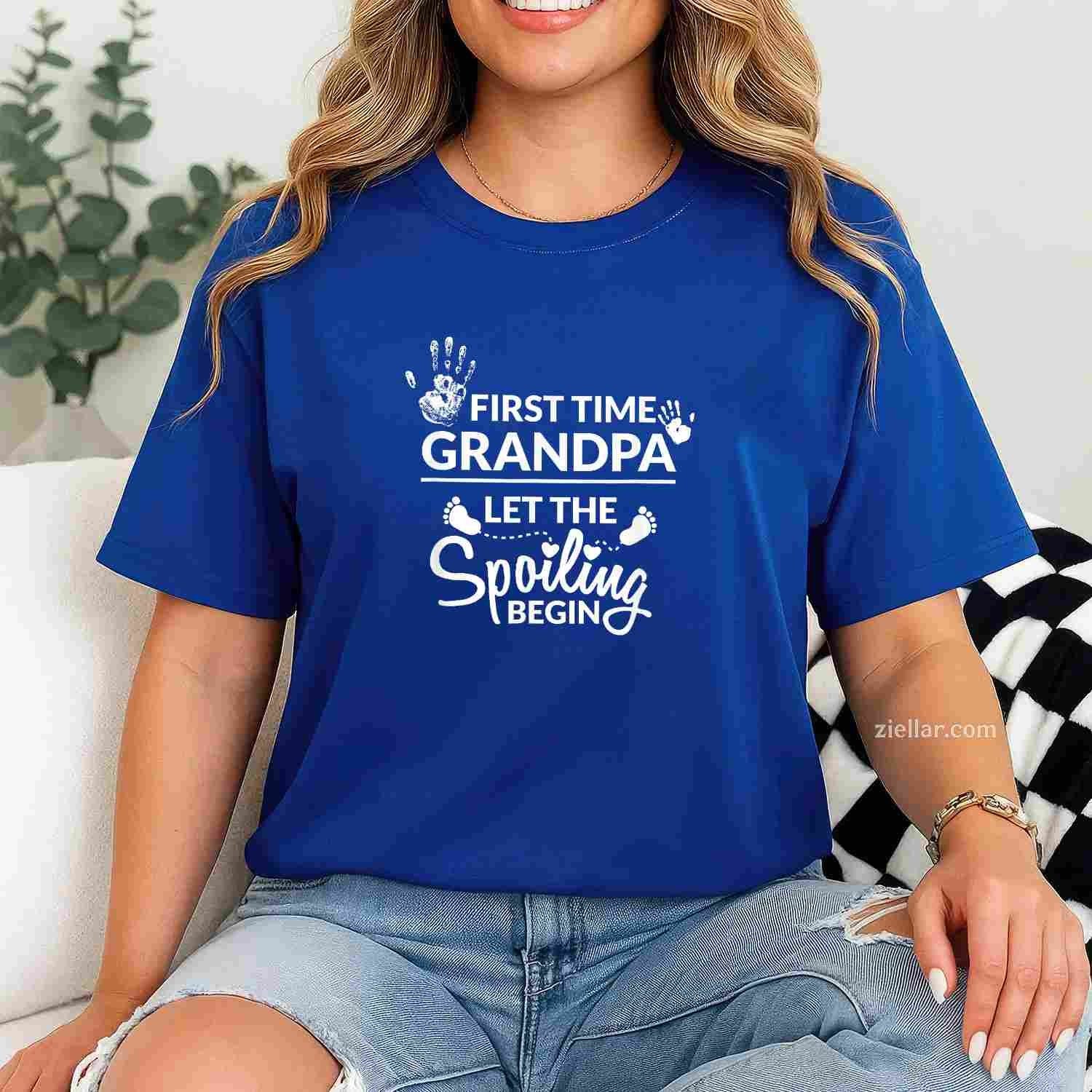 New First Time Grandpa Let The Spoiling Begin Gift T-Shirt Tee for Men Women Adults Unisex