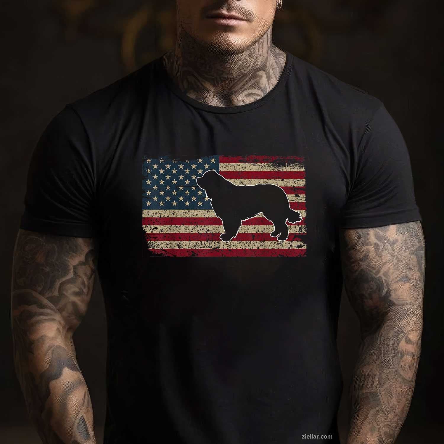 Newfie Dog America Flag Patriotic T-Shirt, Dog Lover Gift Vintage Graphic Tee For Adults Unisex