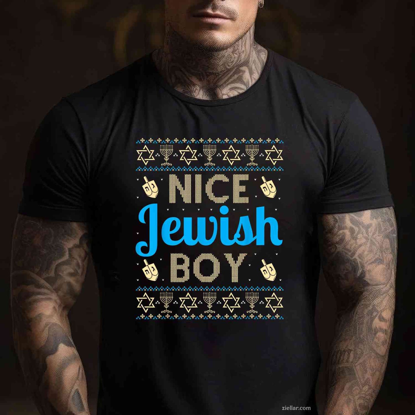 Nice Jewish Boy Ugly Hanukkah Sweater Funny Jewish Chanukkah T-Shirt_ Humorous Holiday Party Tee