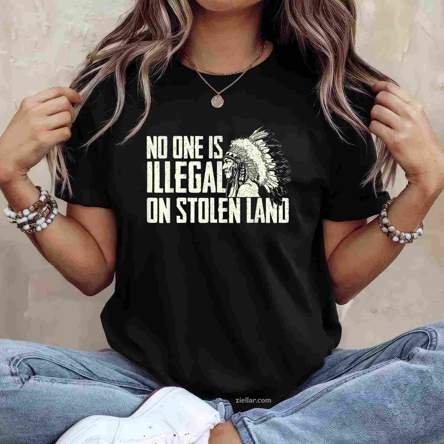 No One Is Illegal On Stolen Land, Indian Native American T-Shirt And Tee For Adults