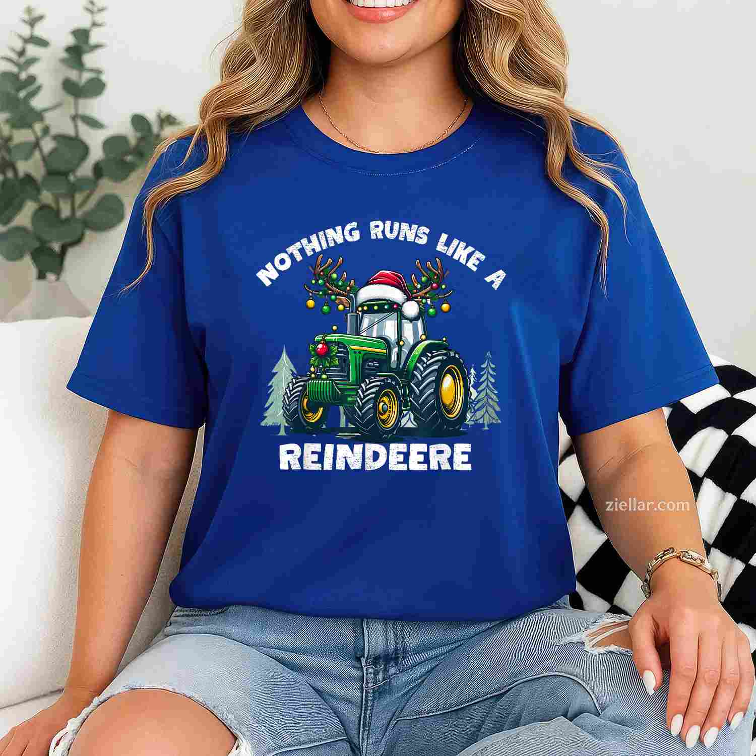 Nothing Runs Like A Reindeere Christmas Tractor Reindeer T-Shirt, A Funny Tractor Reindeer Christmas Tee