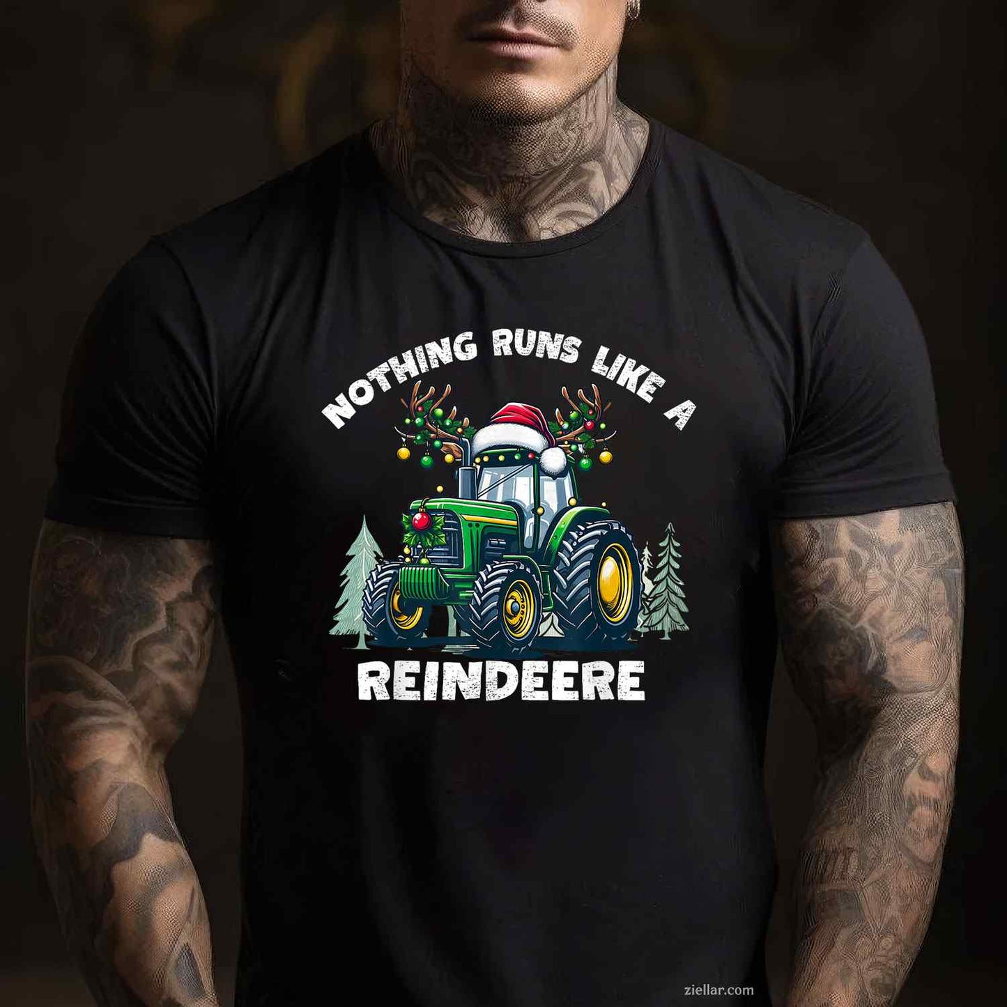 Nothing Runs Like A Reindeere Christmas Tractor Reindeer T-Shirt, A Funny Tractor Reindeer Christmas Tee