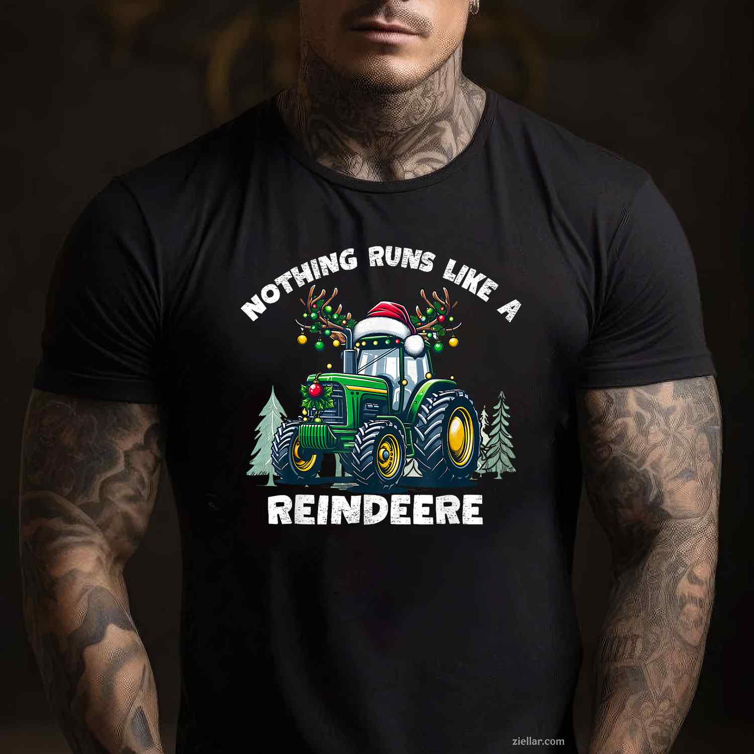 Nothing Runs Like A Reindeere Christmas Tractor Reindeer T-Shirt, A Funny Tractor Reindeer Christmas Tee