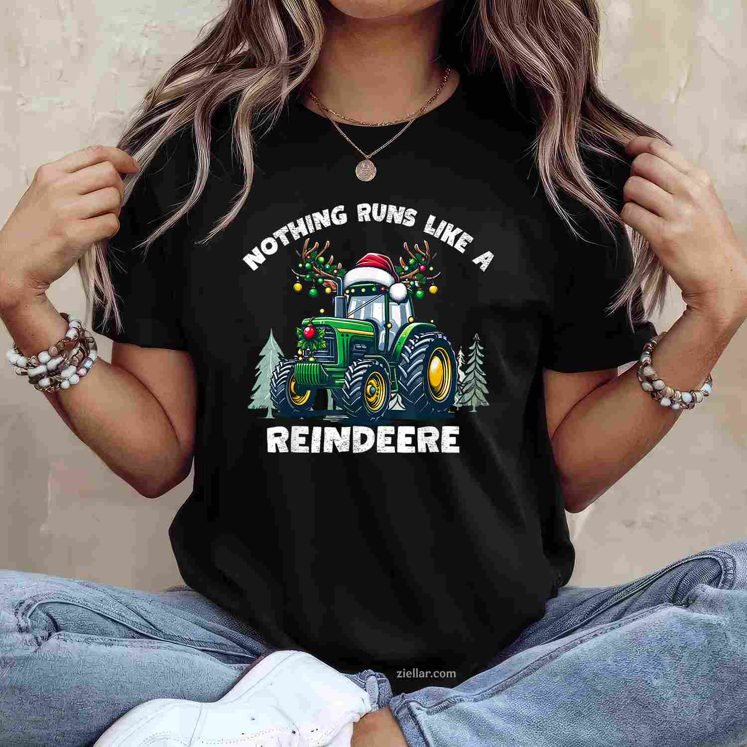 Nothing Runs Like A Reindeere Christmas Tractor Reindeer T-Shirt, A Funny Tractor Reindeer Christmas Tee