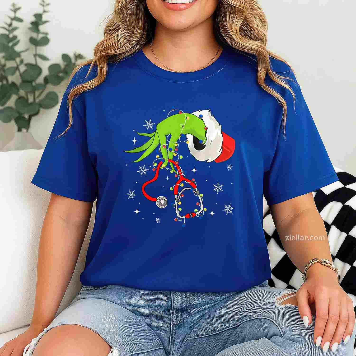 Nurse Christmas Stethoscope Nurses Xmas Pajamas Santa Women T-Shirt, A Funny Nurse Christmas Stethoscope Pajama Tee