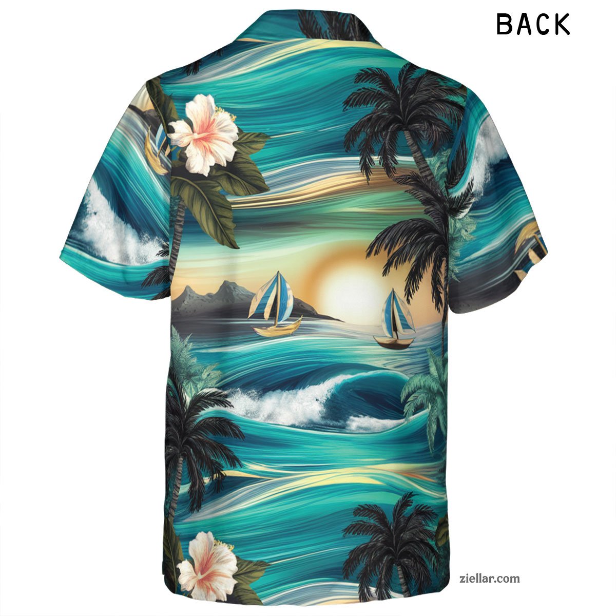 Ocean Palm Sunset Hawaiian Shirt and Tee, Beach Aloha Outfit for Men Women