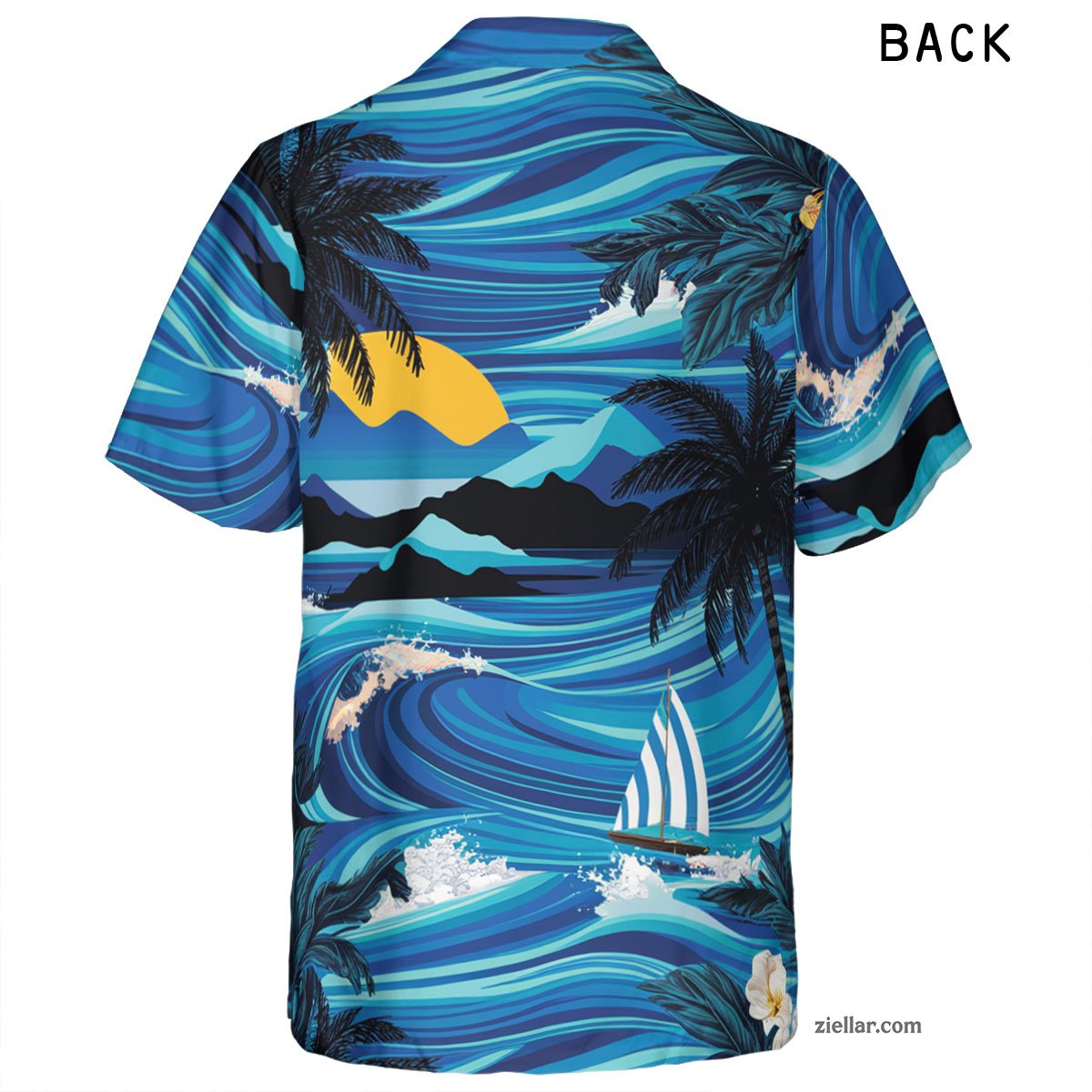 Ocean Sunset & Palm Tree Hawaiian Shirt and Tee, Aloha Beachwear Gift