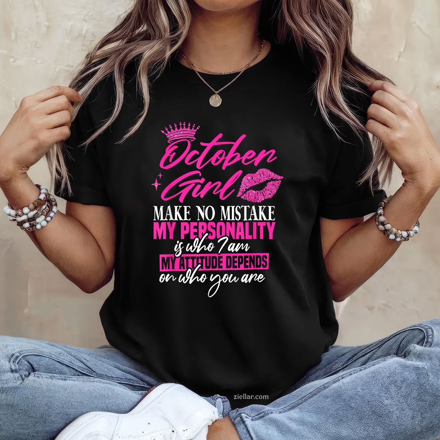 October Birthday Tee and T-Shirt for Women Adults, Gift T-Shirt for October Born Ladies