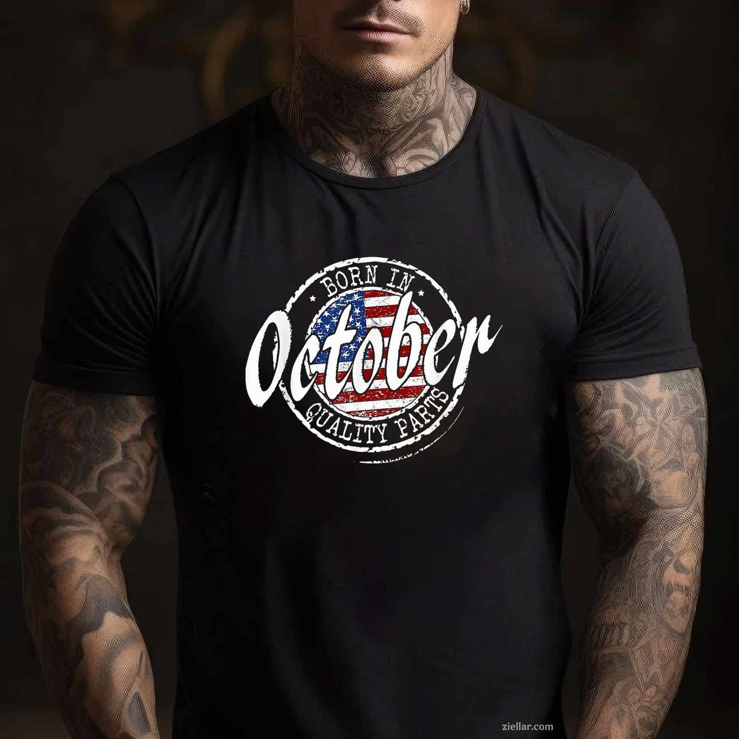 October Birthday, Vintage Flag Born In October Birthday Tee, Birthday T-Shirt for Men Women Adults Unisex, Aesthetic Streetwear Top, Soft Cotton Premium Print