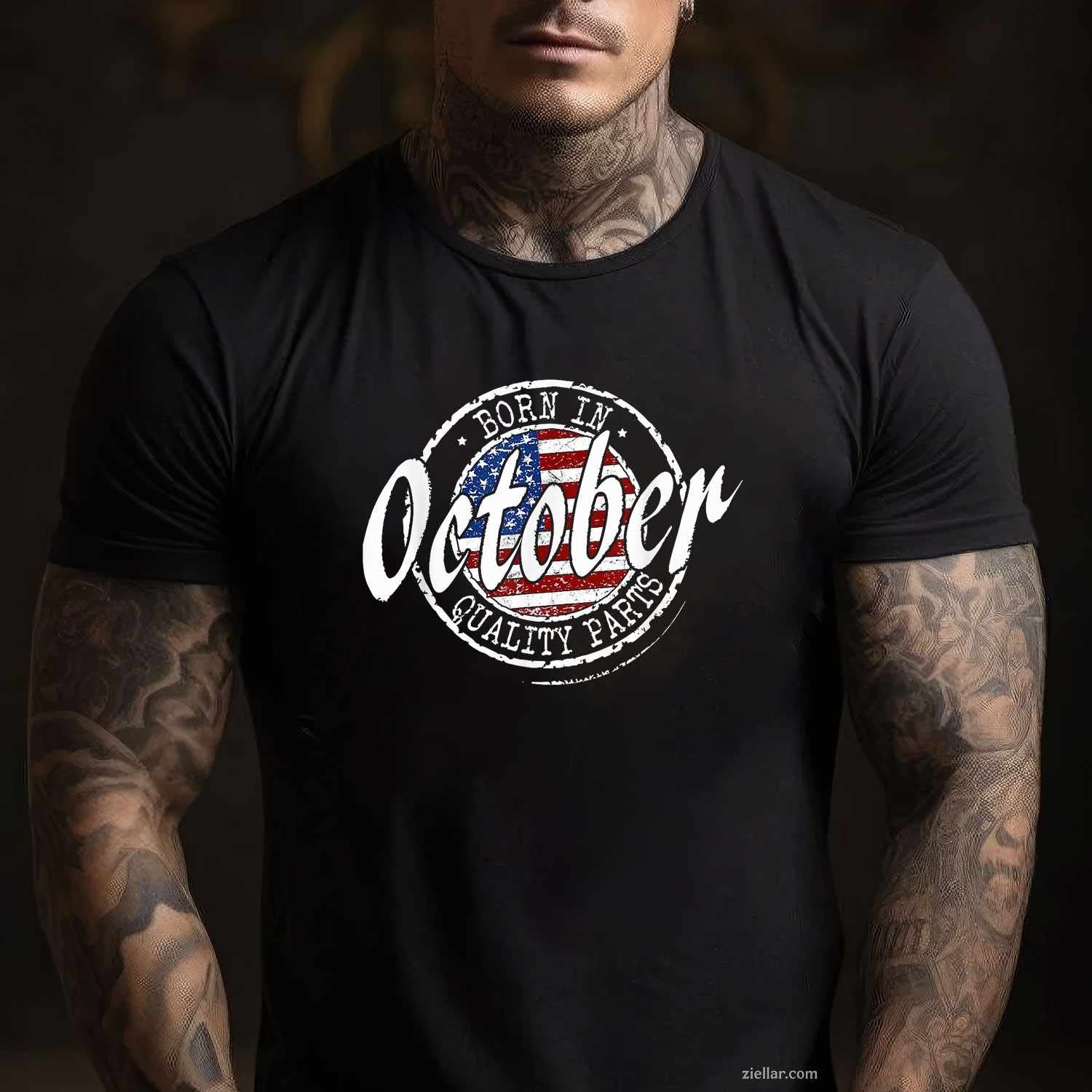October Birthday, Vintage Flag Born In October Birthday Tee, Birthday T-Shirt for Men Women Adults Unisex, Aesthetic Streetwear Top, Soft Cotton Premium Print
