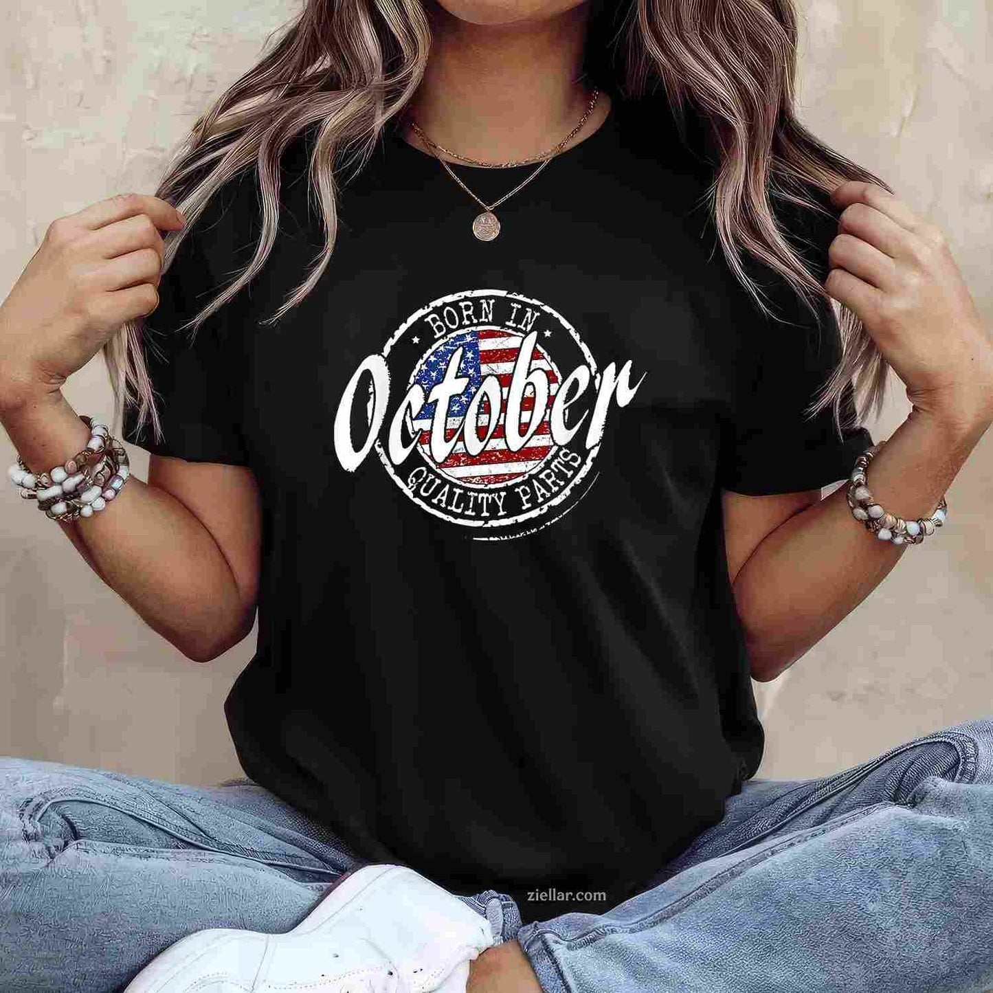 October Birthday, Vintage Flag Born In October Birthday Tee, Birthday T-Shirt for Men Women Adults Unisex, Aesthetic Streetwear Top, Soft Cotton Premium Print