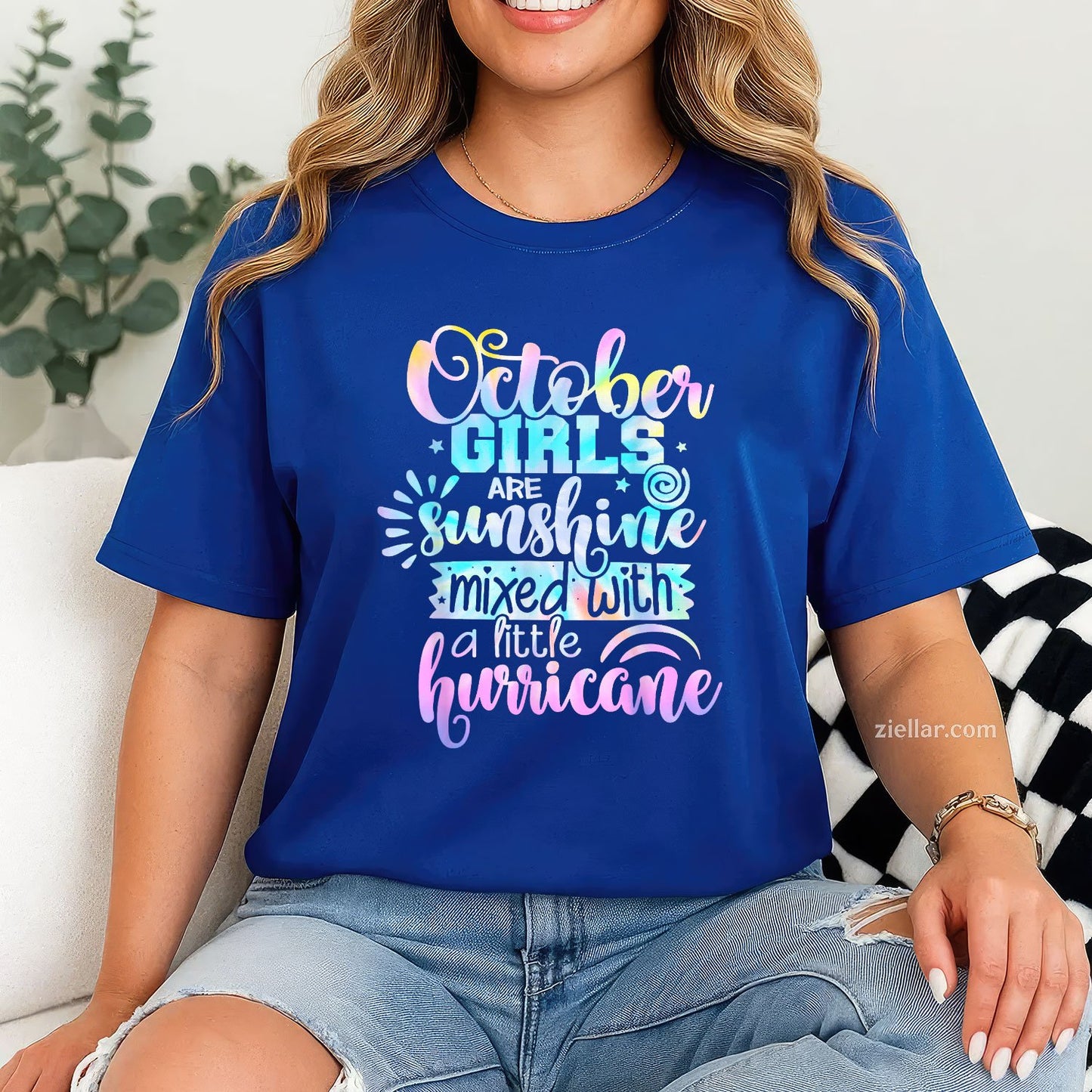 October Girls Are Sunshine and Hurricane Tee and T-Shirt, Funny Birthday T-Shirt for Women Adults