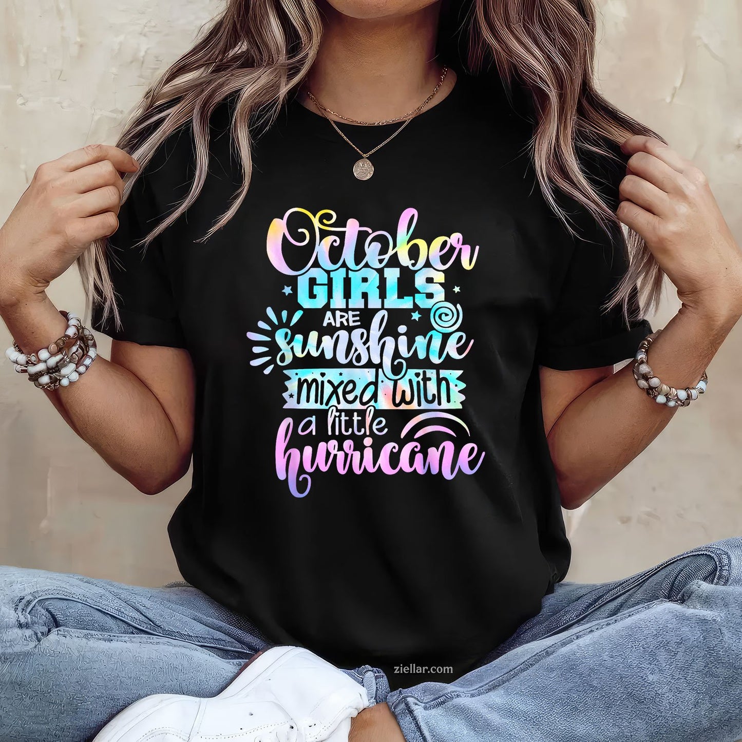 October Girls Are Sunshine and Hurricane Tee and T-Shirt, Funny Birthday T-Shirt for Women Adults