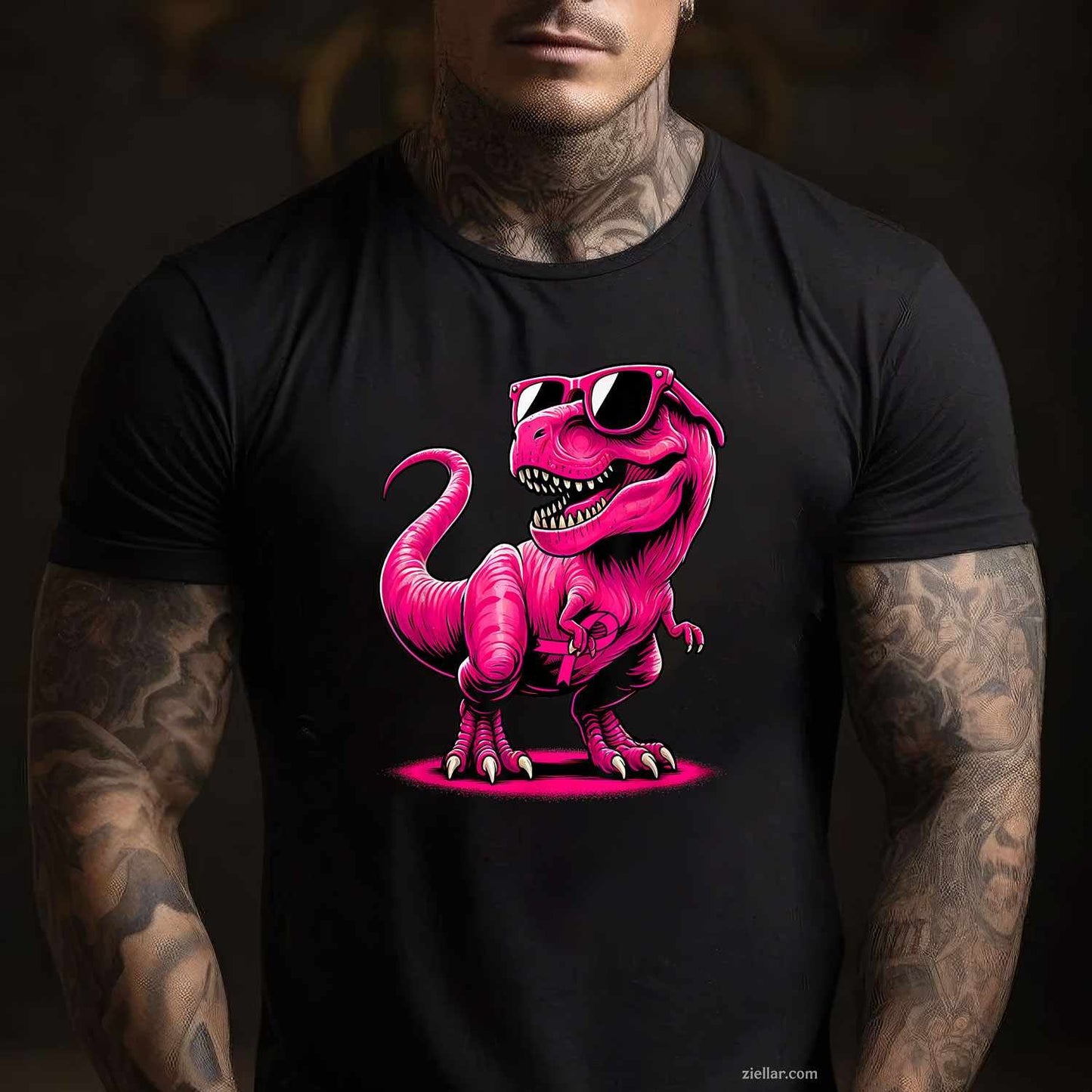 October Pink Dinosaur Breast Cancer Pink Ribbon Boy Girl Kid Funny Graphic Tee and T-Shirt Gift for Adults Men Women Unisex