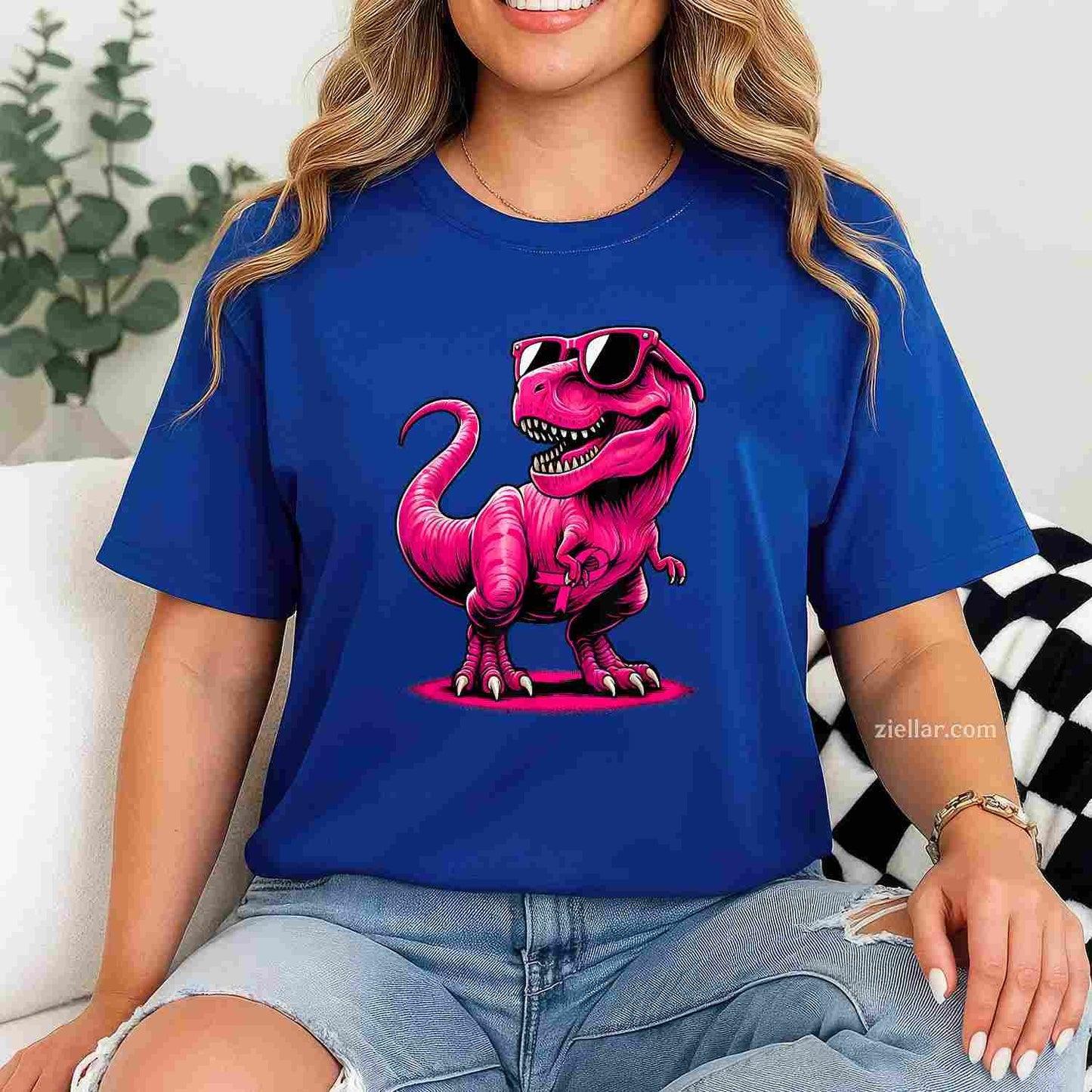 October Pink Dinosaur Breast Cancer Pink Ribbon Boy Girl Kid Funny Graphic Tee and T-Shirt Gift for Adults Men Women Unisex