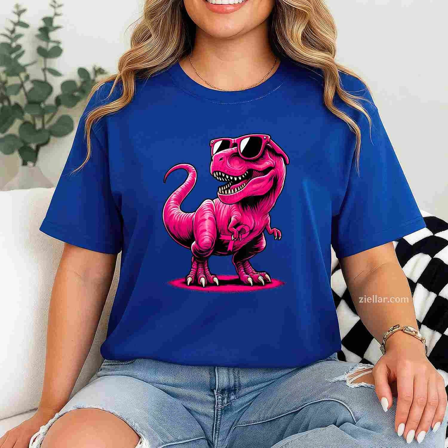 October Pink Dinosaur Breast Cancer Pink Ribbon Boy Girl Kid Funny Graphic Tee and T-Shirt Gift for Adults Men Women Unisex