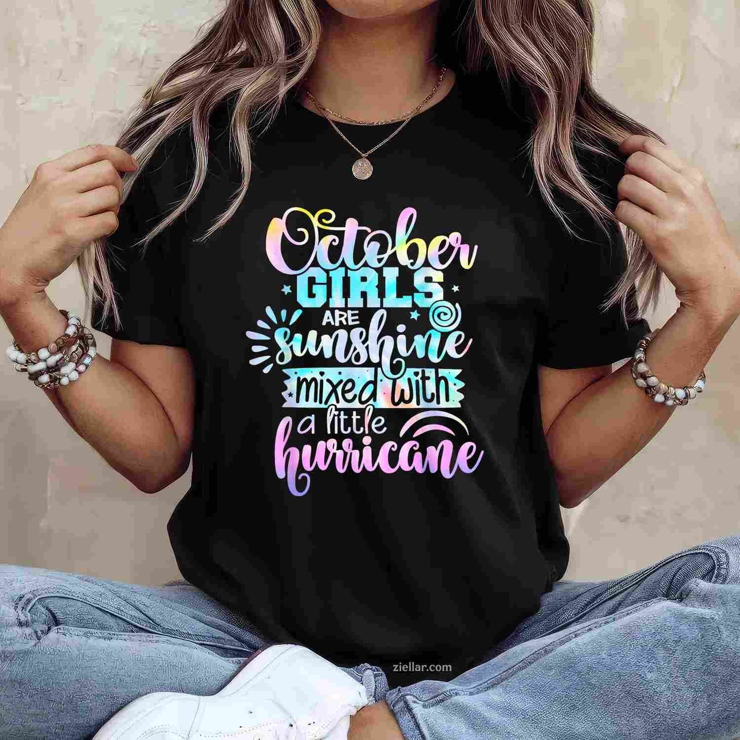 October Women Are Sunshine Mixed With A Little Hurricane T-Shirt and Tee for Adults Men Women Unisex