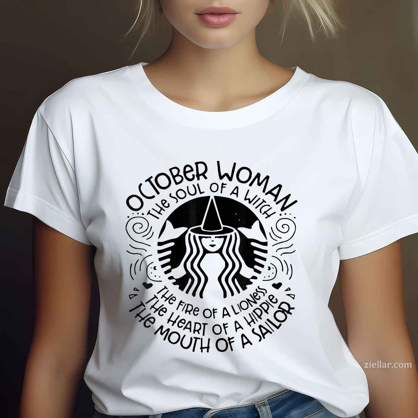 October Woman The Soul Of A Witch Funny Birthday October T-Shirt and Tee for Adults Men Women Unisex