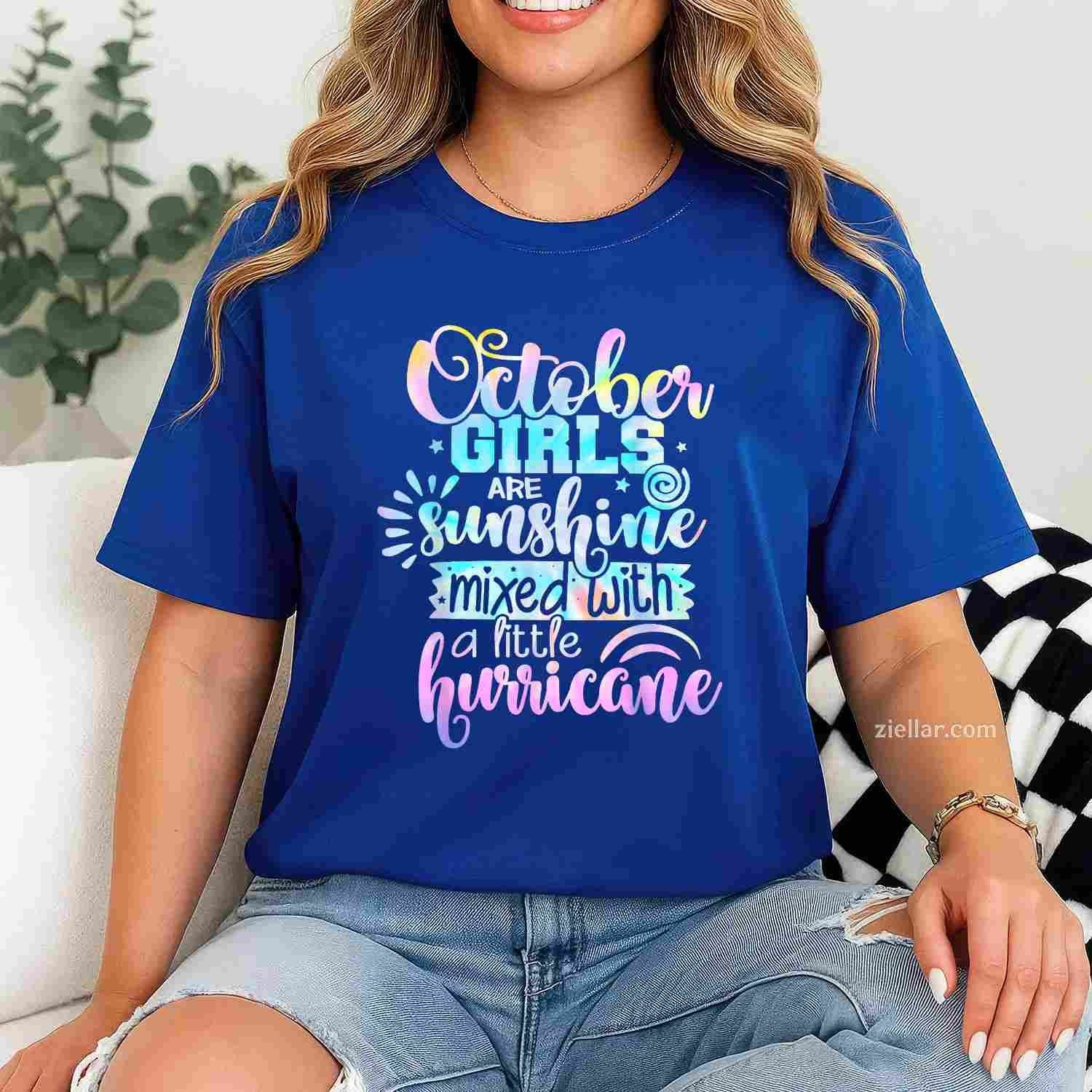 October Women Are Sunshine Mixed With A Little Hurricane T-Shirt and Tee for Adults Men Women Unisex