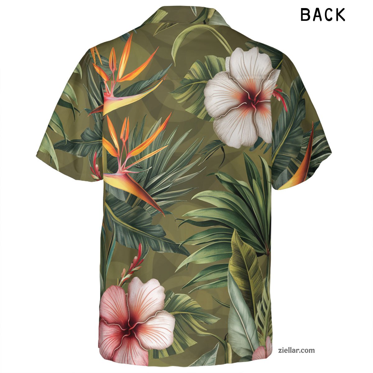 Olive Green Palm Hibiscus Hawaiian Shirt Tee, Beach Party Summer Outfit