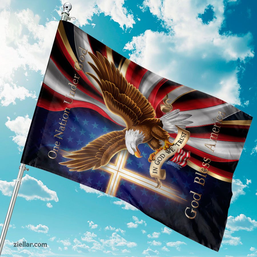 One Nation Under God Garden Flag, Patriotic Outdoor Banner, Bless America Decor