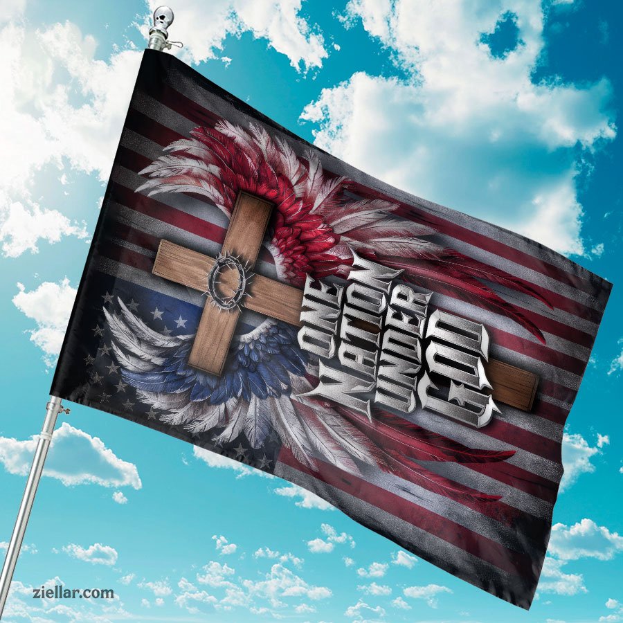 One Nation Under God Garden Flag with Cross and Wings Patriotic Outdoor Decor