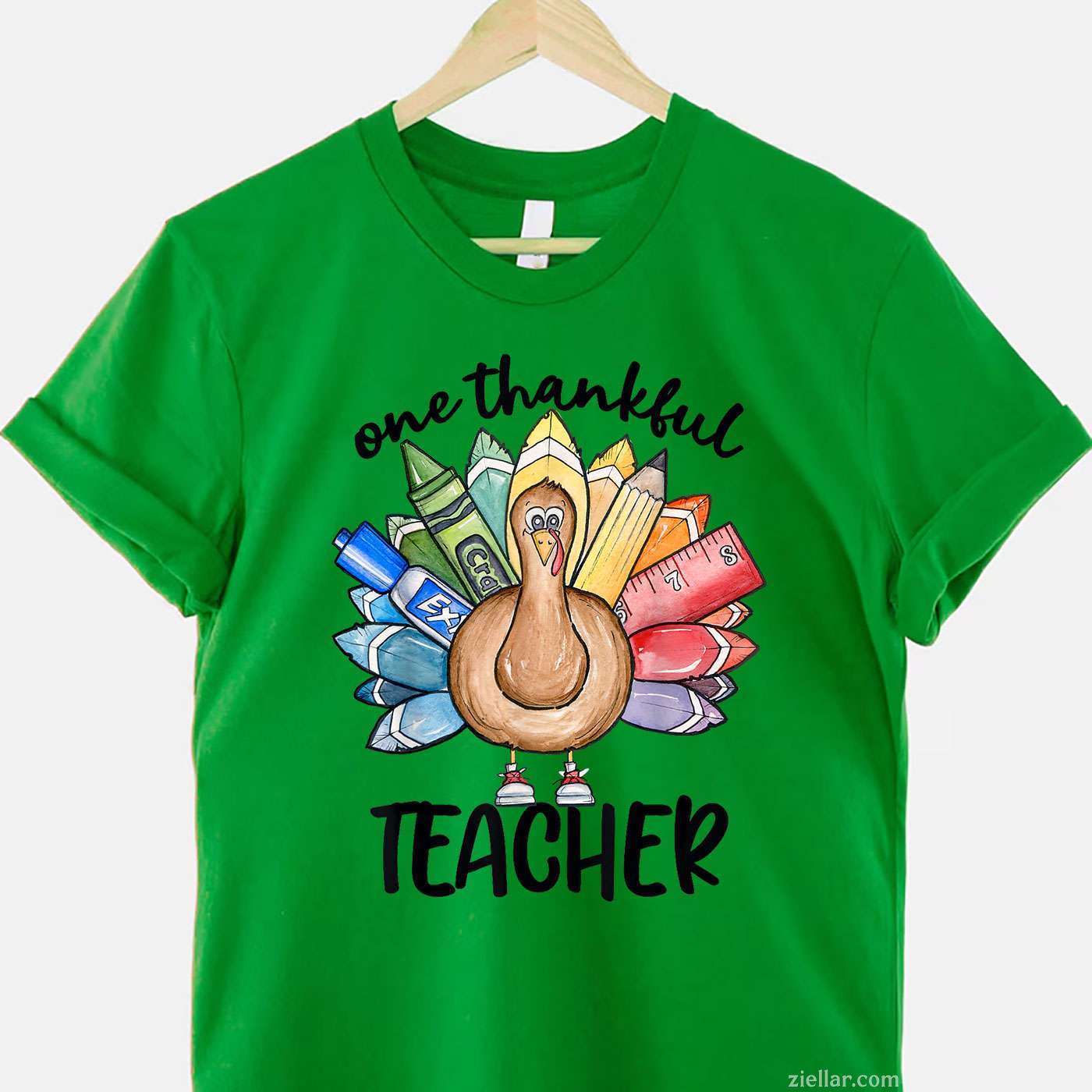 One Thankful Teacher Thanksgiving Turkey, Cute Crayon Pencil Premium T-Shirt And Tee For Men Women