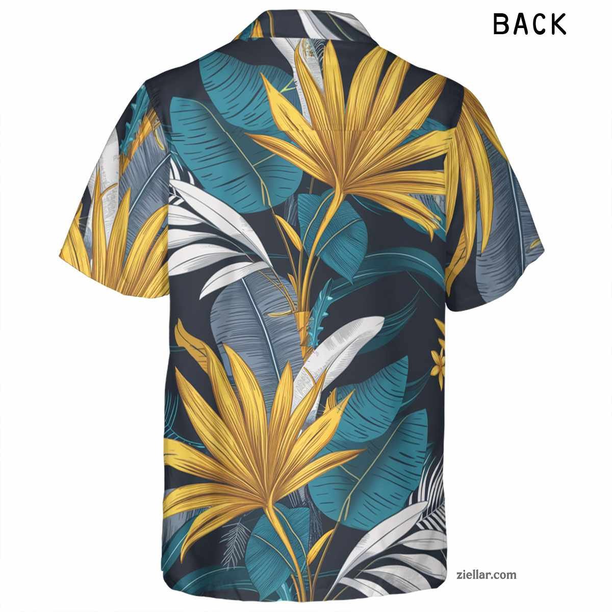 Palm Fan Leaf Hawaiian Shirt Tee, Teal Gold Print Aloha Outfit for Adults