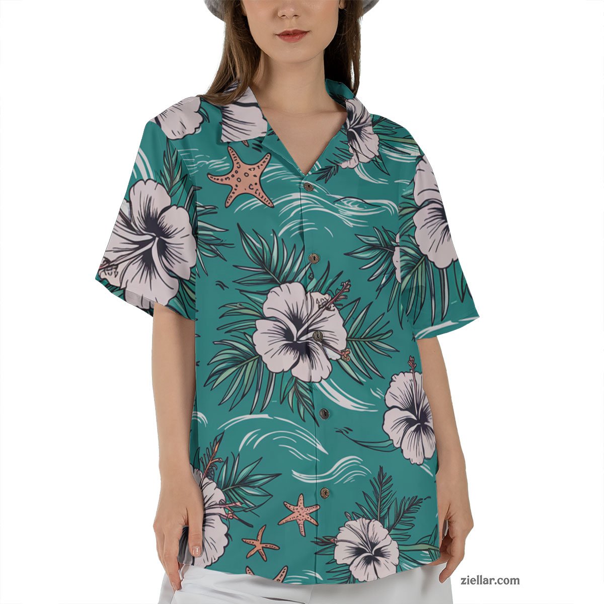 Palm Hibiscus Print Hawaiian Shirt Tee, Tropical Aloha Outfit for Adults