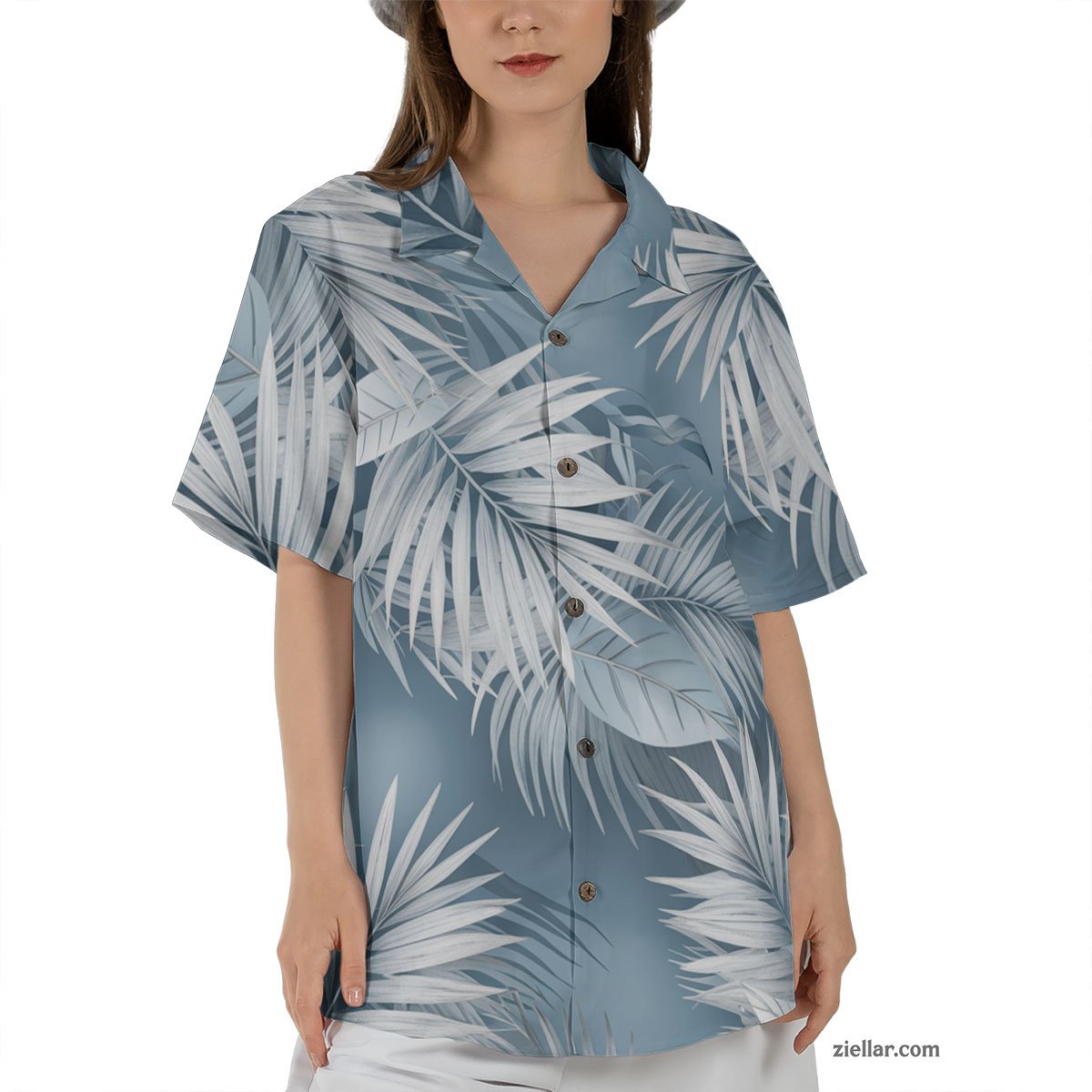 Palm Leaf Hawaiian Shirt Tee for Men Women, Blue Aloha Short Sleeve Shirt
