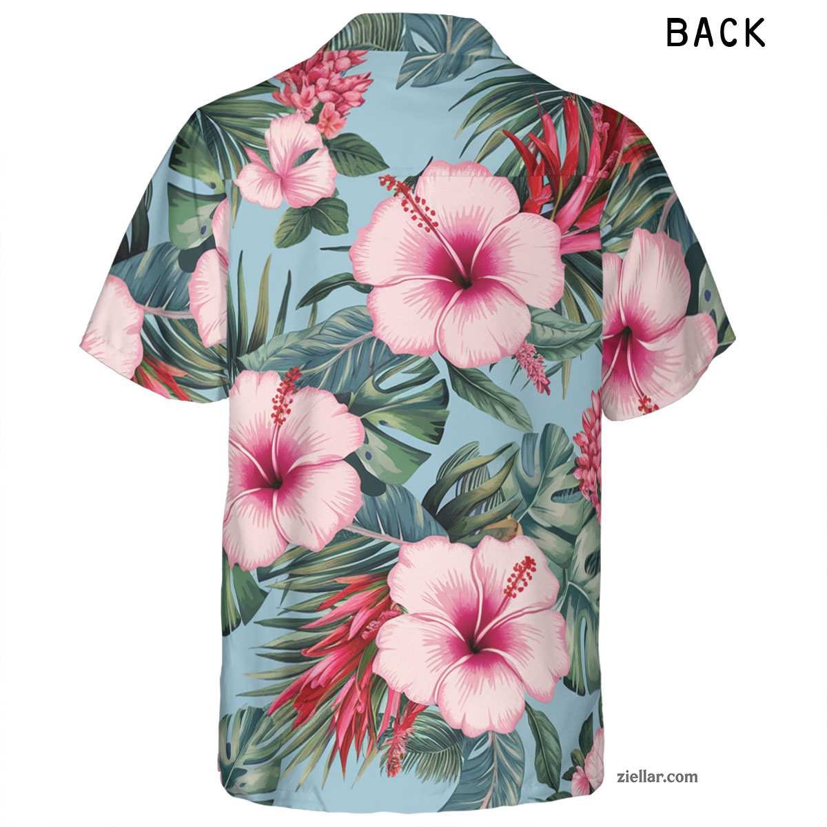 Palm Leaf & Hibiscus Hawaiian Shirt Tee, Light Blue Aloha Beach Outfit