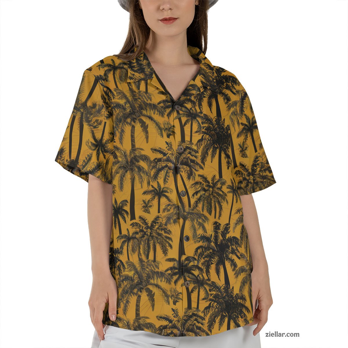 Palm Tree Hawaiian Shirt Tee, Vibrant Yellow Aloha Shirt for Adults