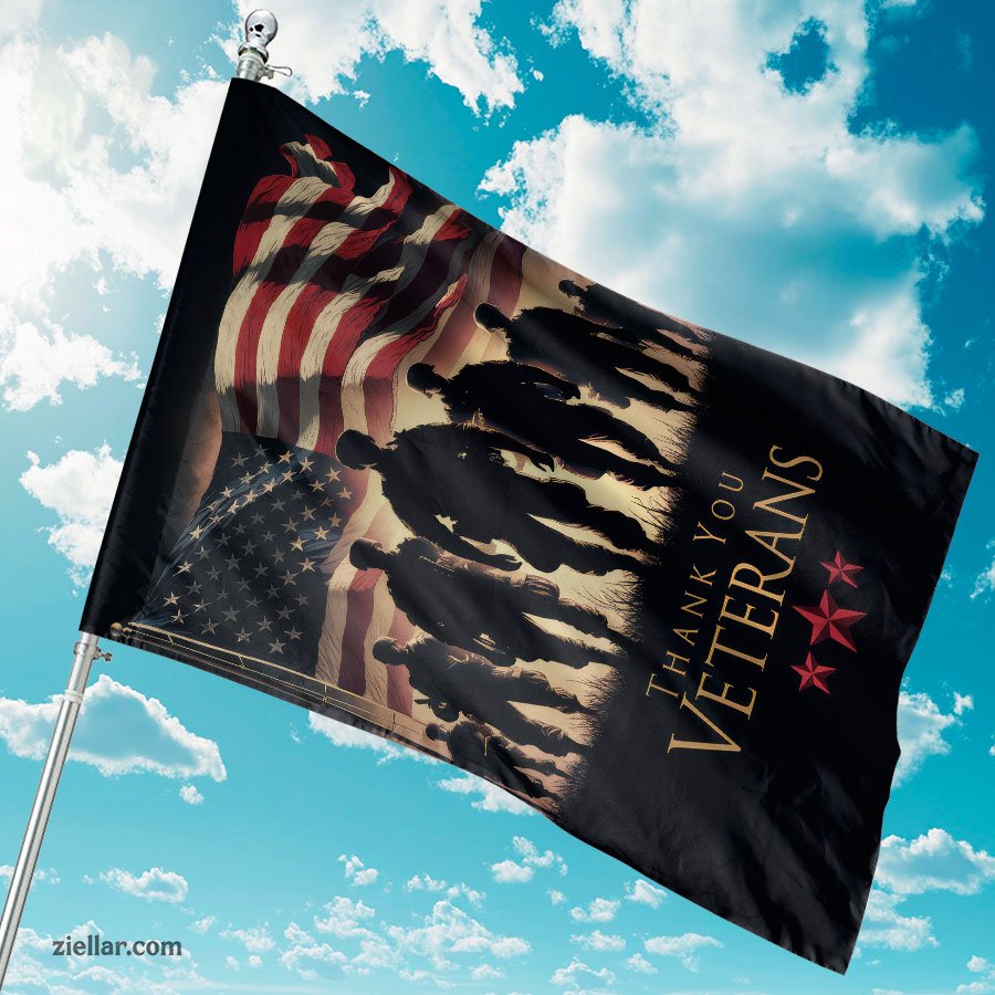 Patriotic Garden Flag Thank You Veterans with Soldier Silhouettes Yard Decor USA