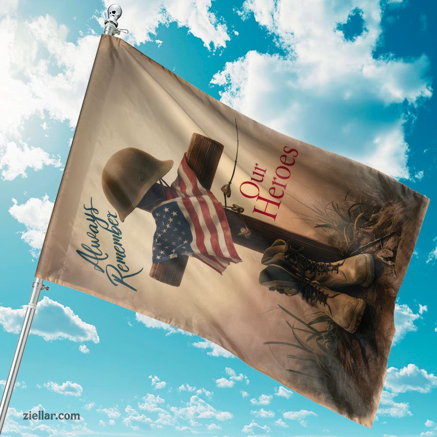 Patriotic Military Garden Flag with Helmet Boots Cross,Hero Tribute Yard Banner
